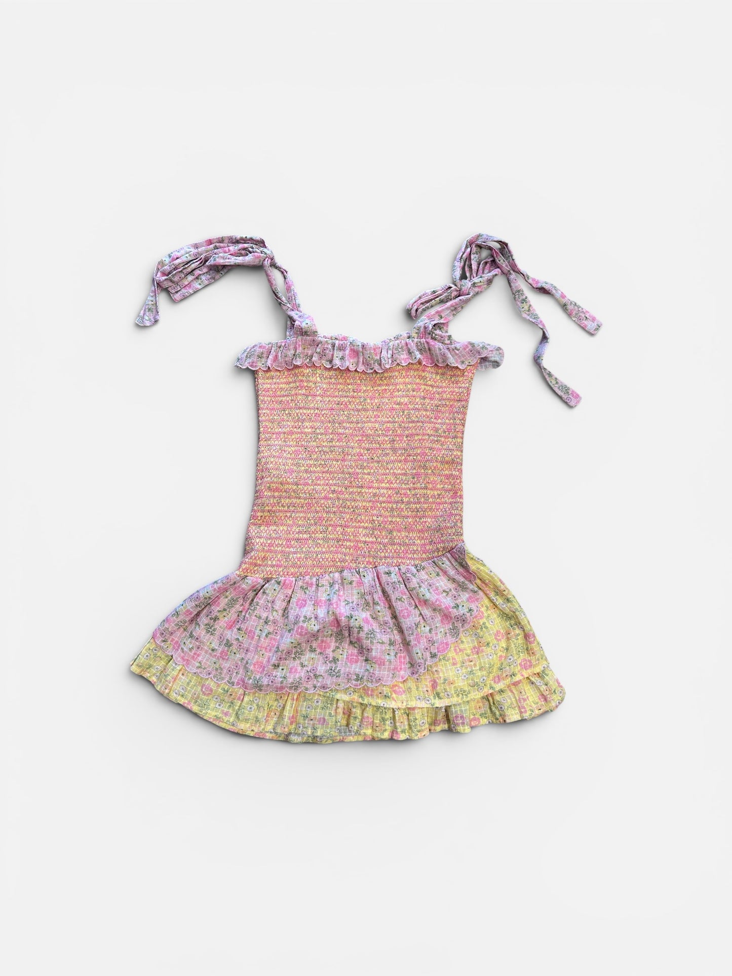 LoveShackFancy Smocked Floral Mini Dress in Pastel