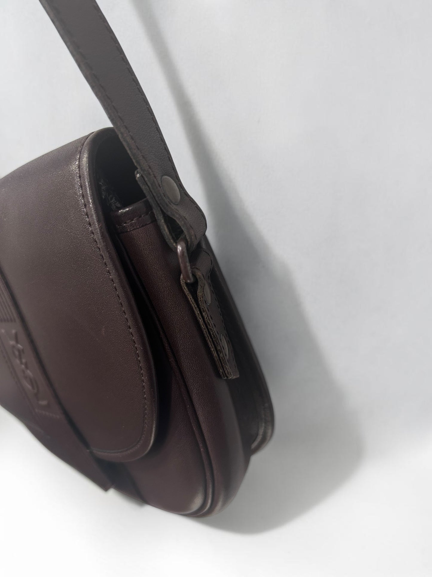 Vintage Yves Saint Laurent Brown Leather Saddle Crossbody Bag|Early 1990s