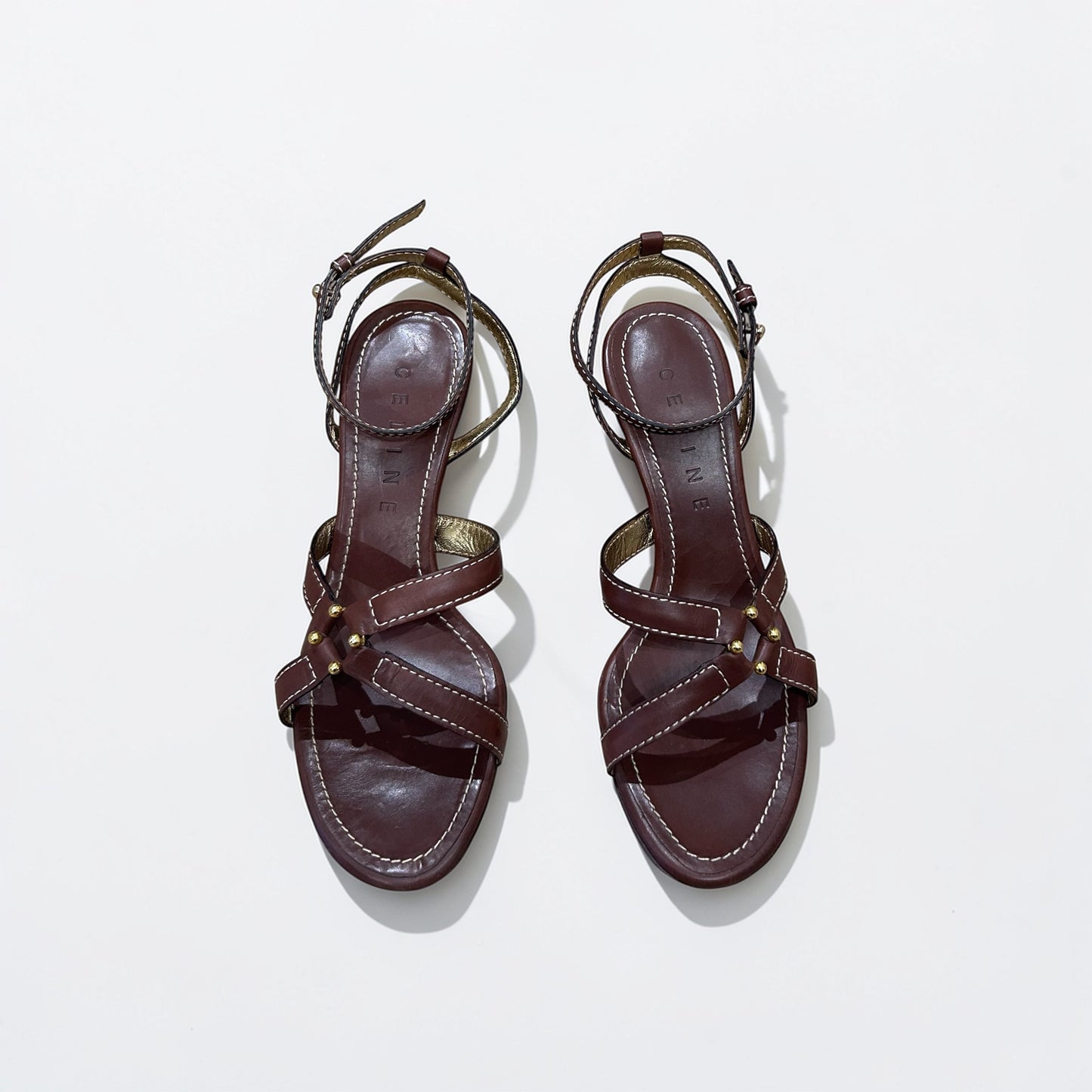 Vintage Celine brown Leather Strappy Heels |Early 2000s