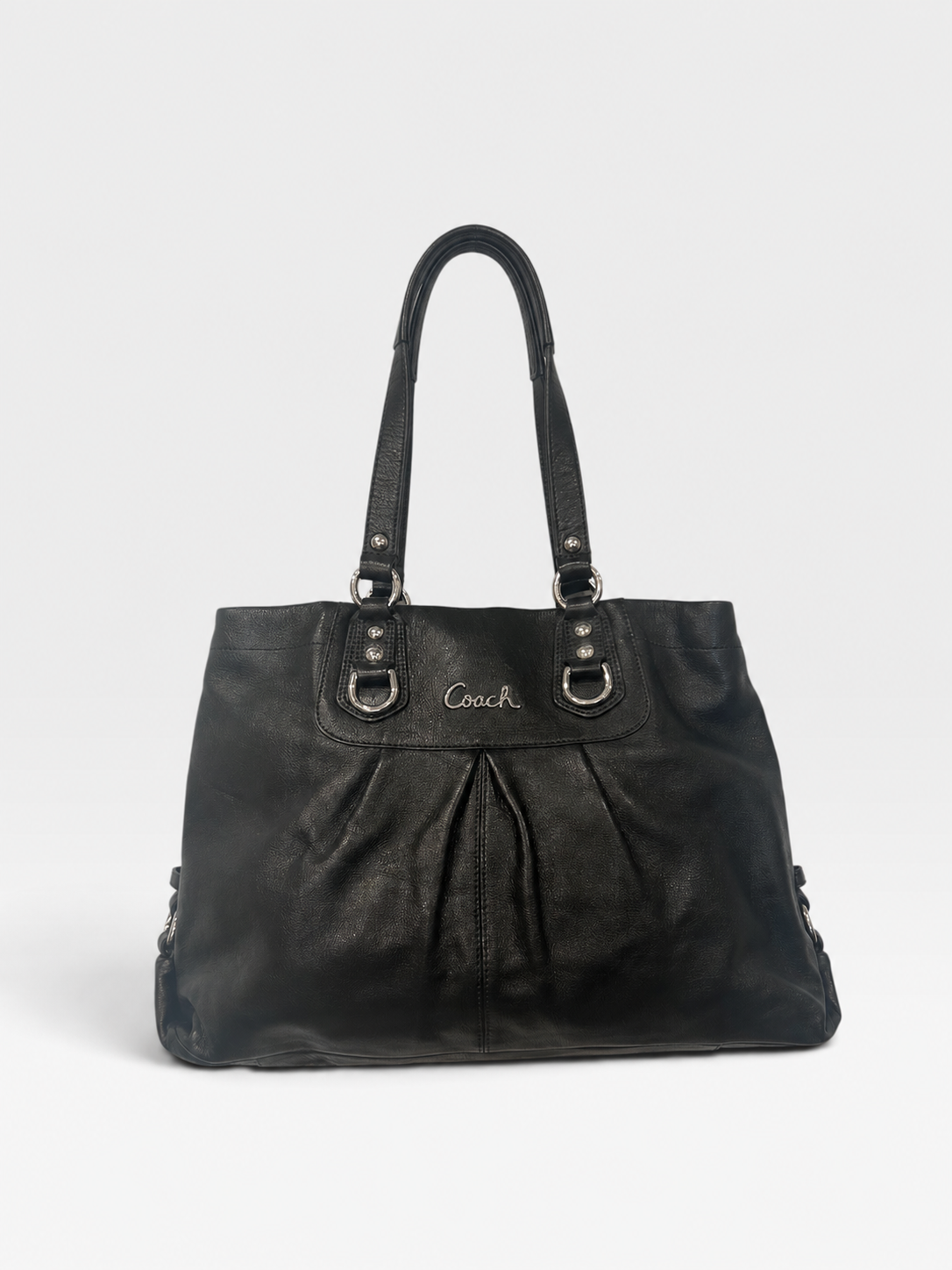 Vintage Coach Black Leather Tote Bag|Early 2000s