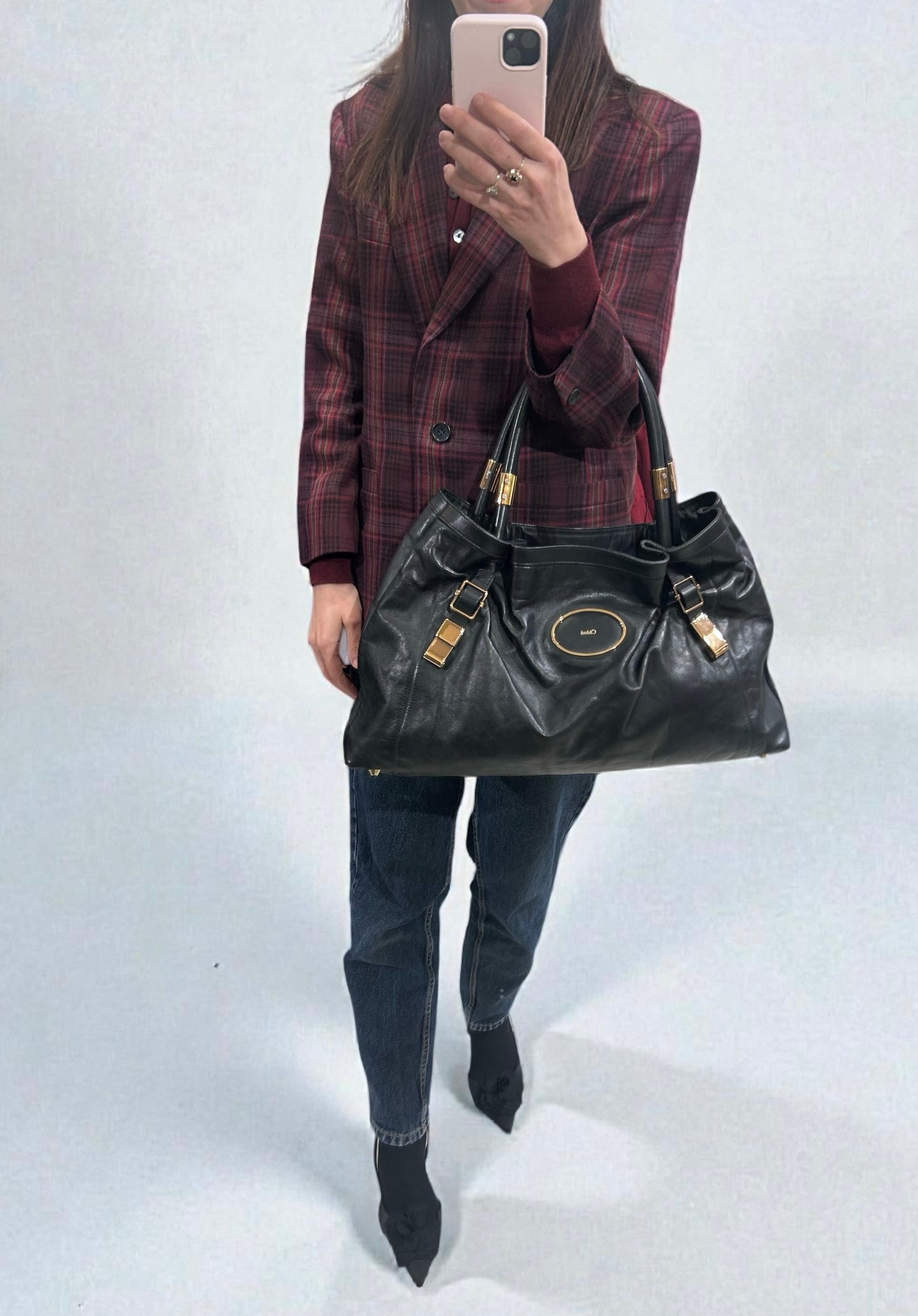 Vintage Chloé Black Leather Tote Bag