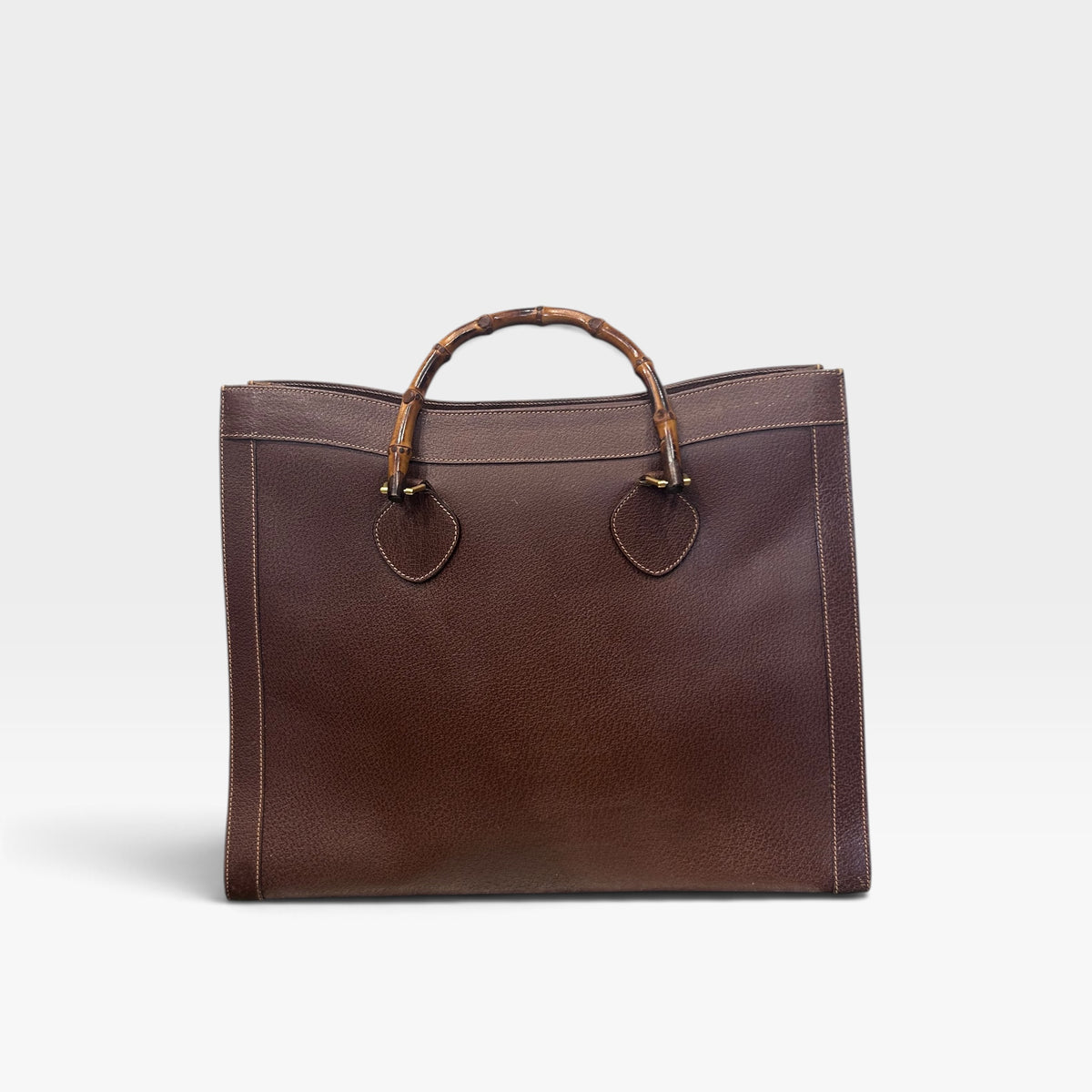 Vintage Gucci Diana Brown Leather Bamboo Tote Bag | Early 1990s