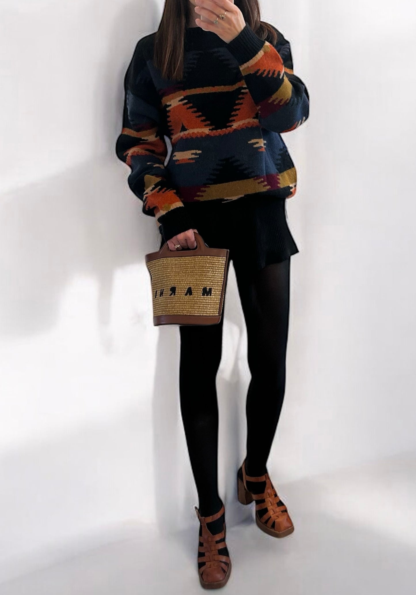 Marni Raffia & Leather Logo Tote Bag