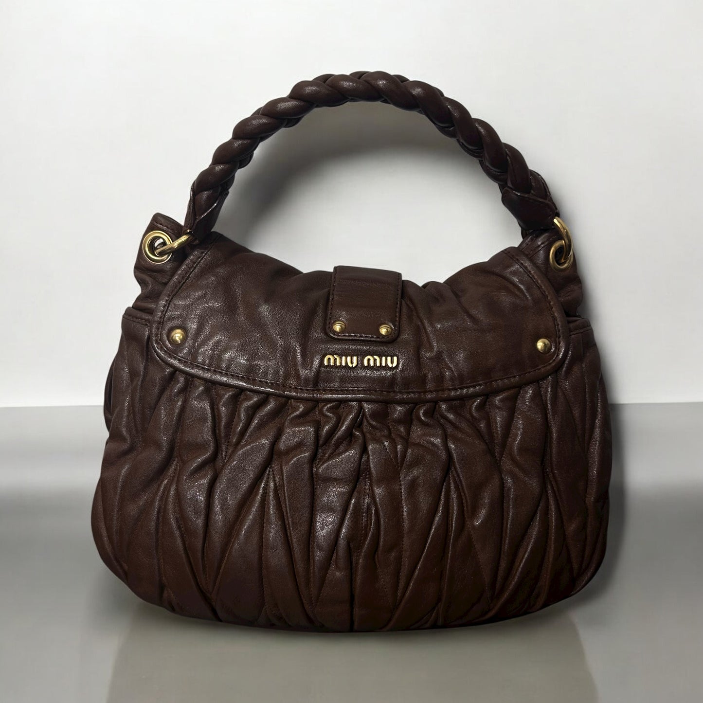 Vintage Miu Miu Matelassé Brown Leather Hobo Bag