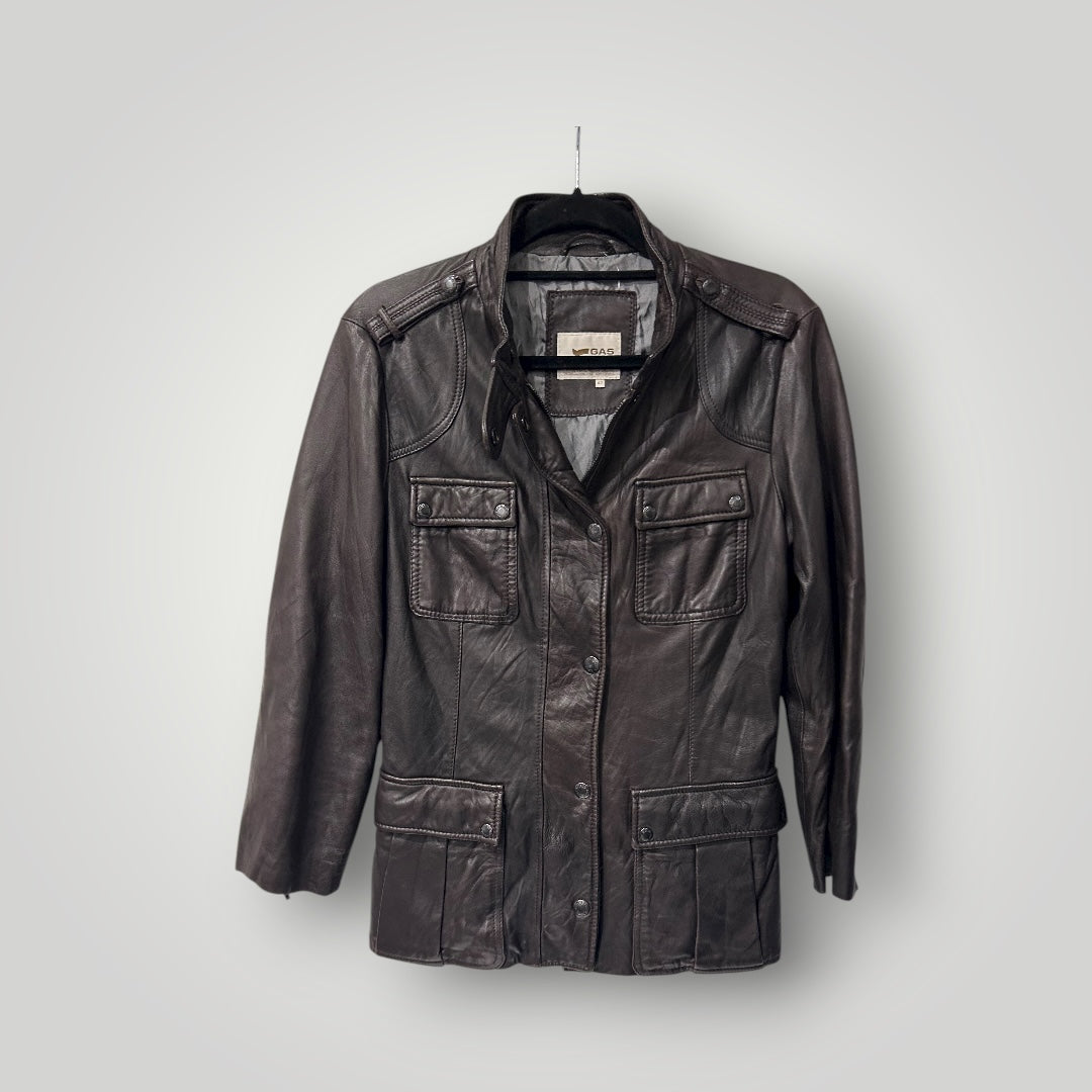 Vintage GAS Leather Jacket with Detachable Fur Collar