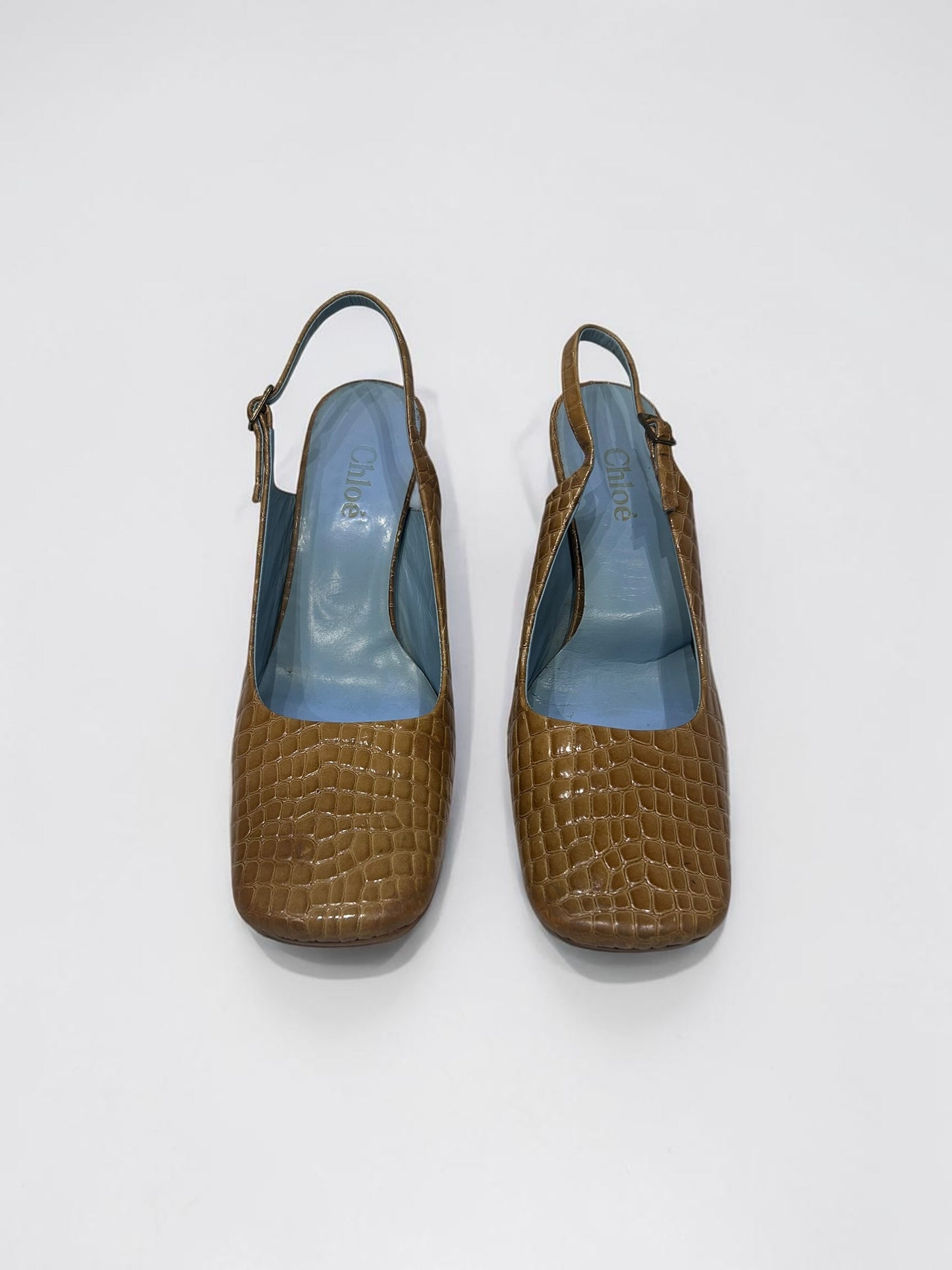 Vintage Chloé Croc-Embossed Slingback Heels|Early 2000s