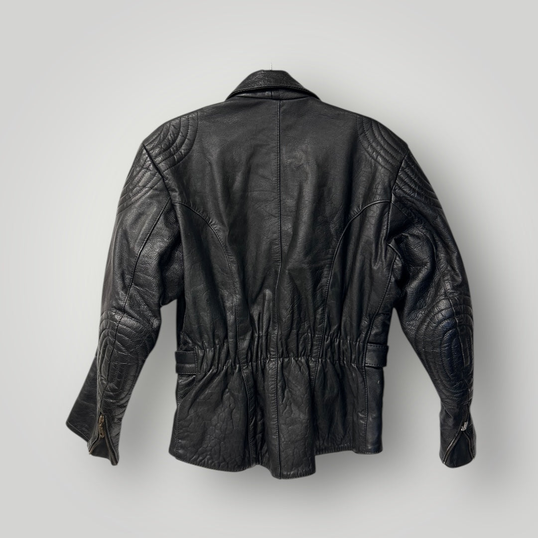 80’s Black Leather Biker Jacket by ZULFI