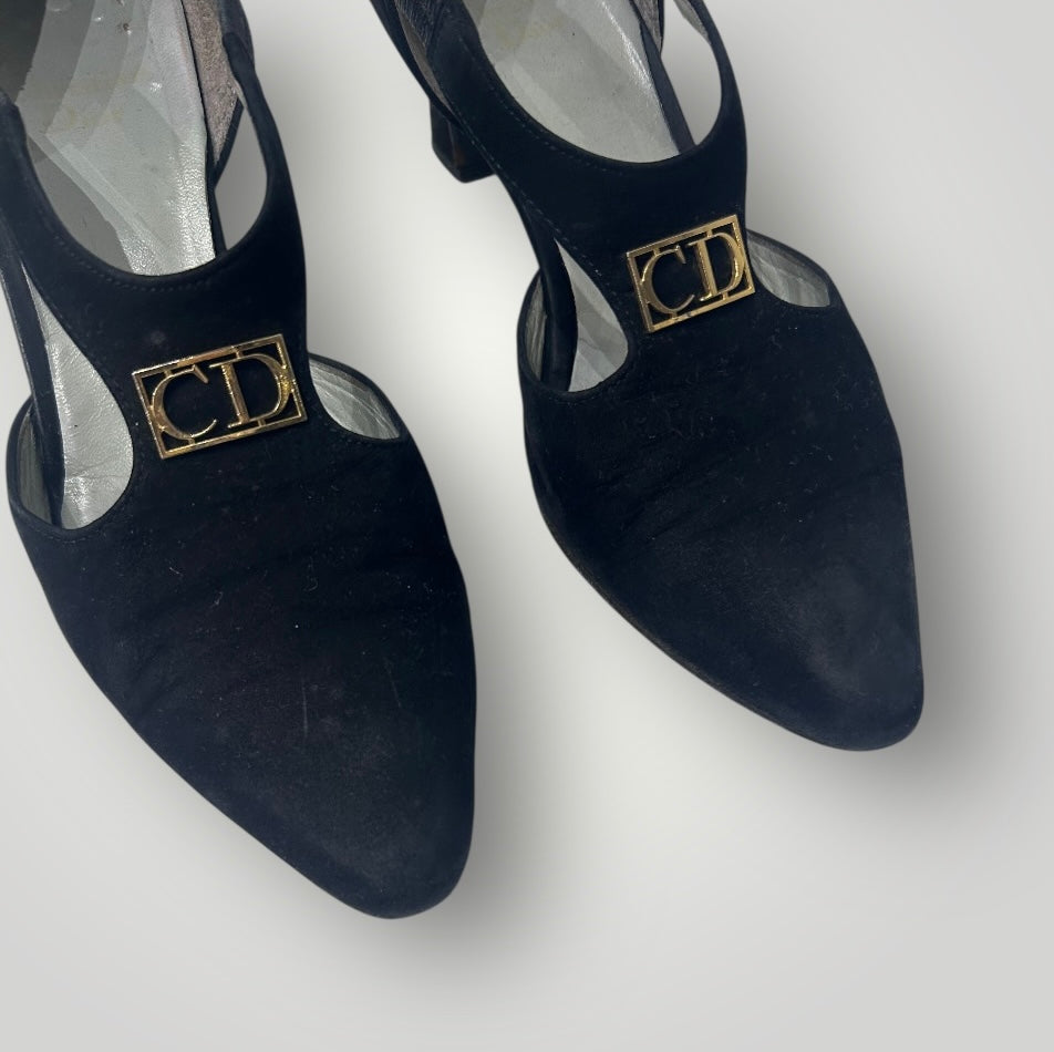 Vintage Christian Dior Black Suede CD Pumps | 1990s