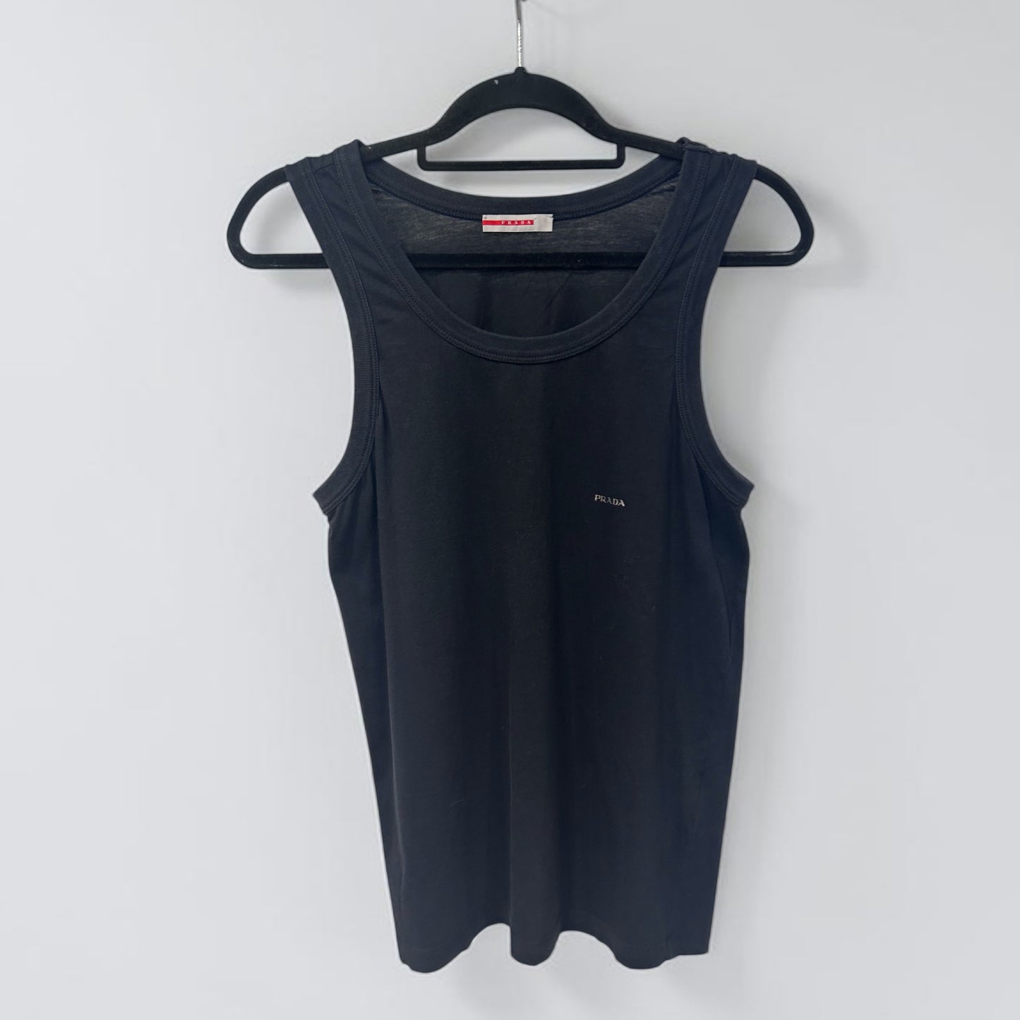 Vintage Prada Black Cotton Logo Tank Top|Early 2000