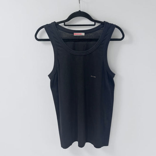 Vintage Prada Black Cotton Logo Tank Top|Early 2000