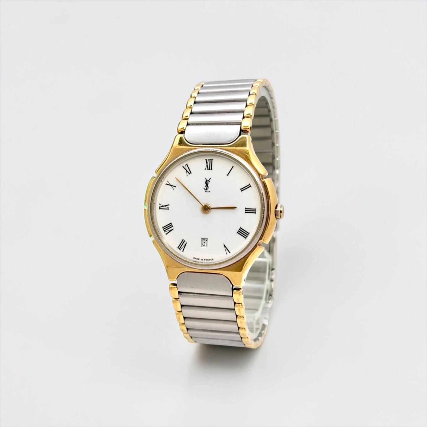 Vintage Yves Saint Laurent Two-Tone Roman Dial Quartz Watch |1990s