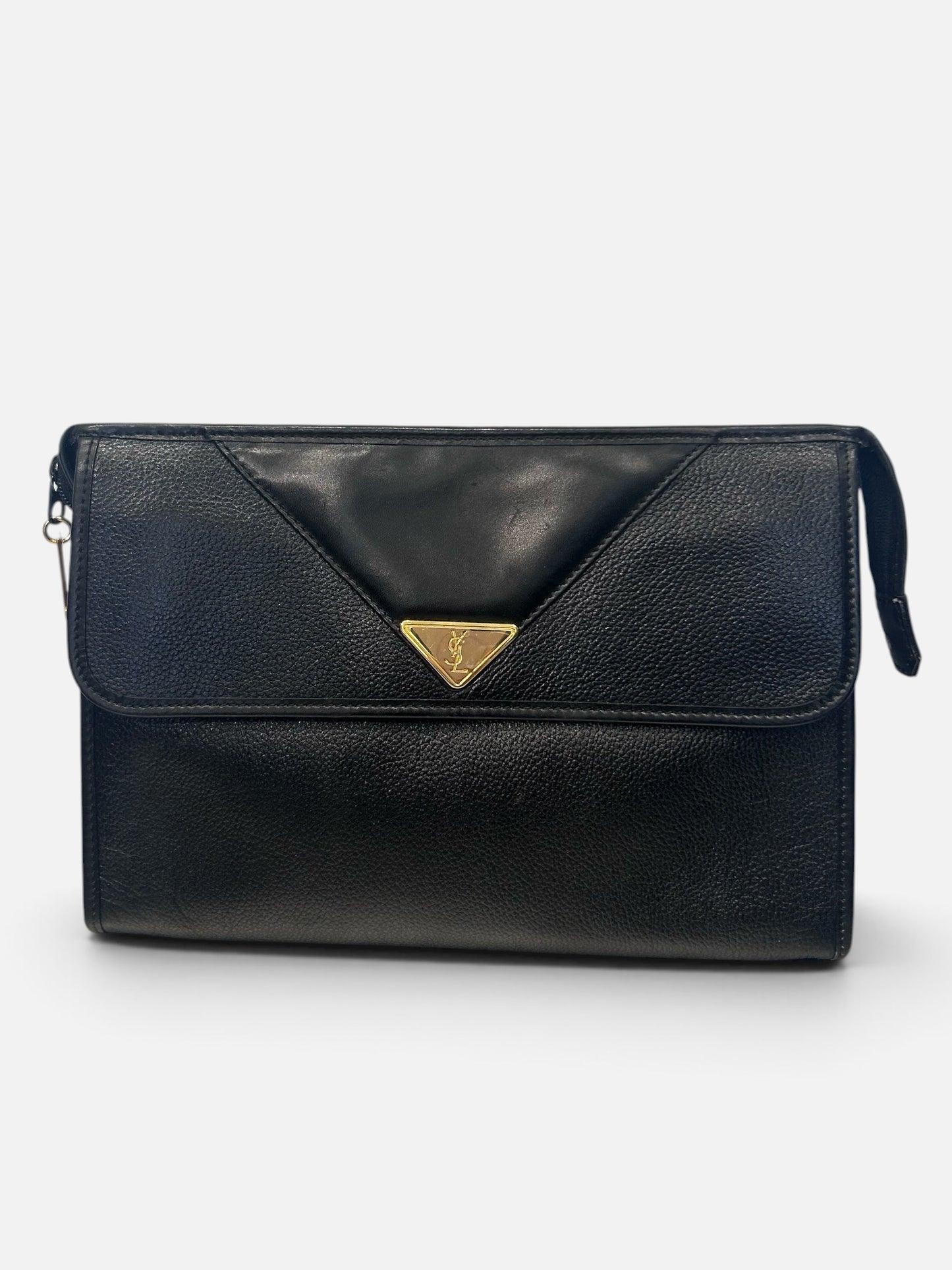 Vintage Yves Saint Laurent Black Leather Envelope Clutch Bag| 1980s