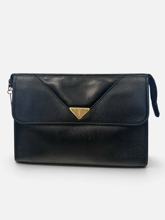 Vintage Yves Saint Laurent Black Leather Envelope Clutch Bag| 1980s