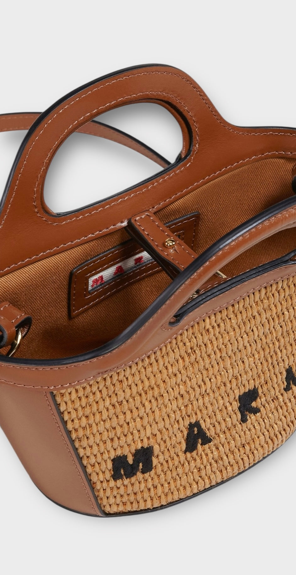 Marni Tropicalia Micro Bag in Brown Leather and Raffia