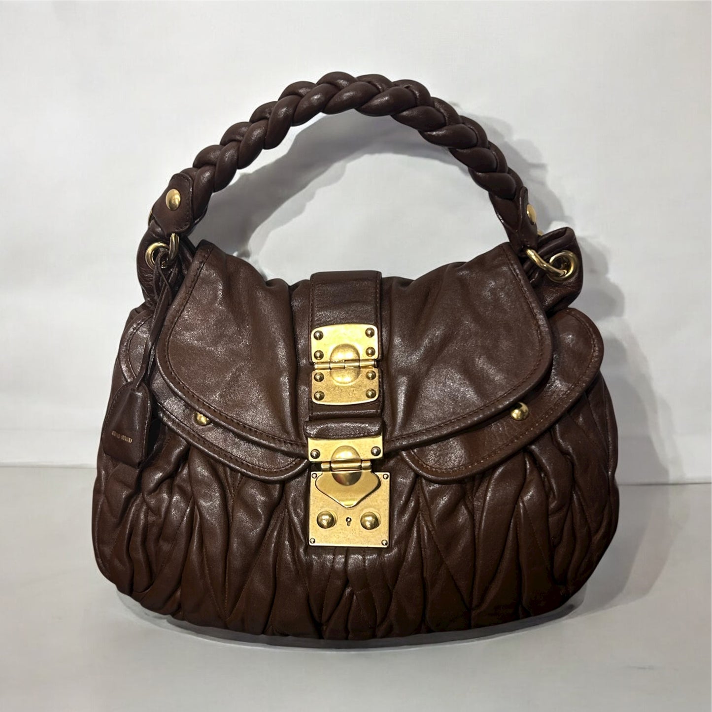 Vintage Miu Miu Matelassé Brown Leather Hobo Bag