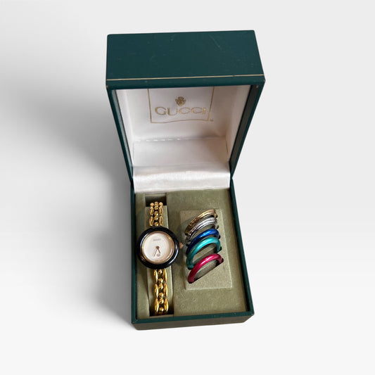 Vintage Gucci Interchangeable Bezel Gold-Plated Watch | 1990s
