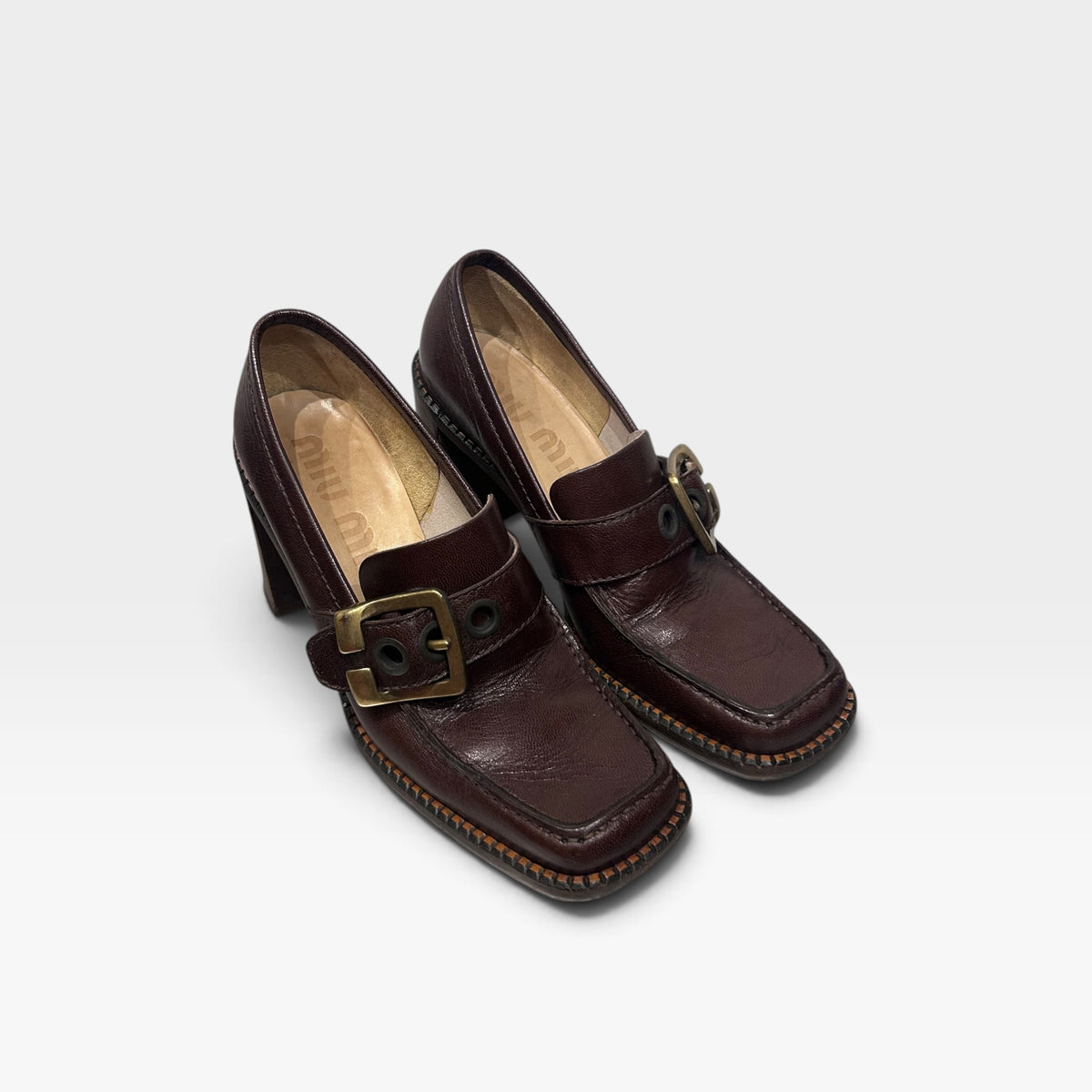 Vintage Miu Miu Leather Buckle Loafers | Early 2000s