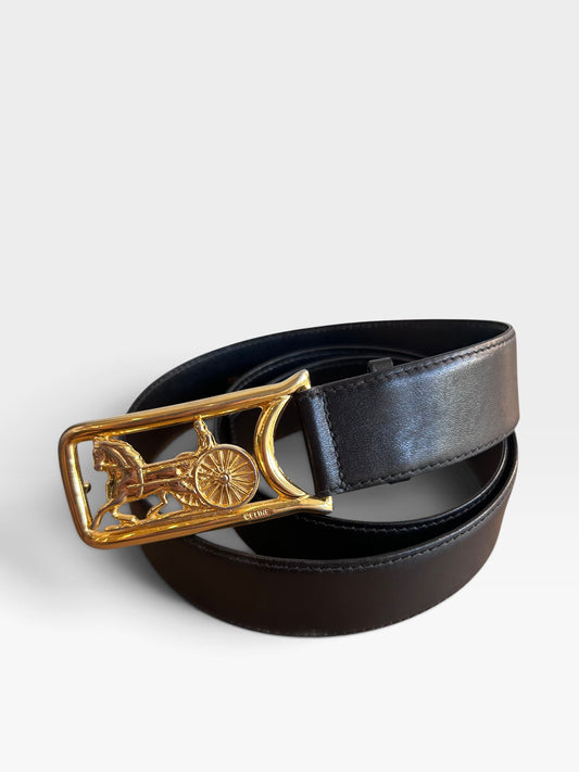 Vintage Celine Horse & Carriage Buckle Leather Belt|1990s