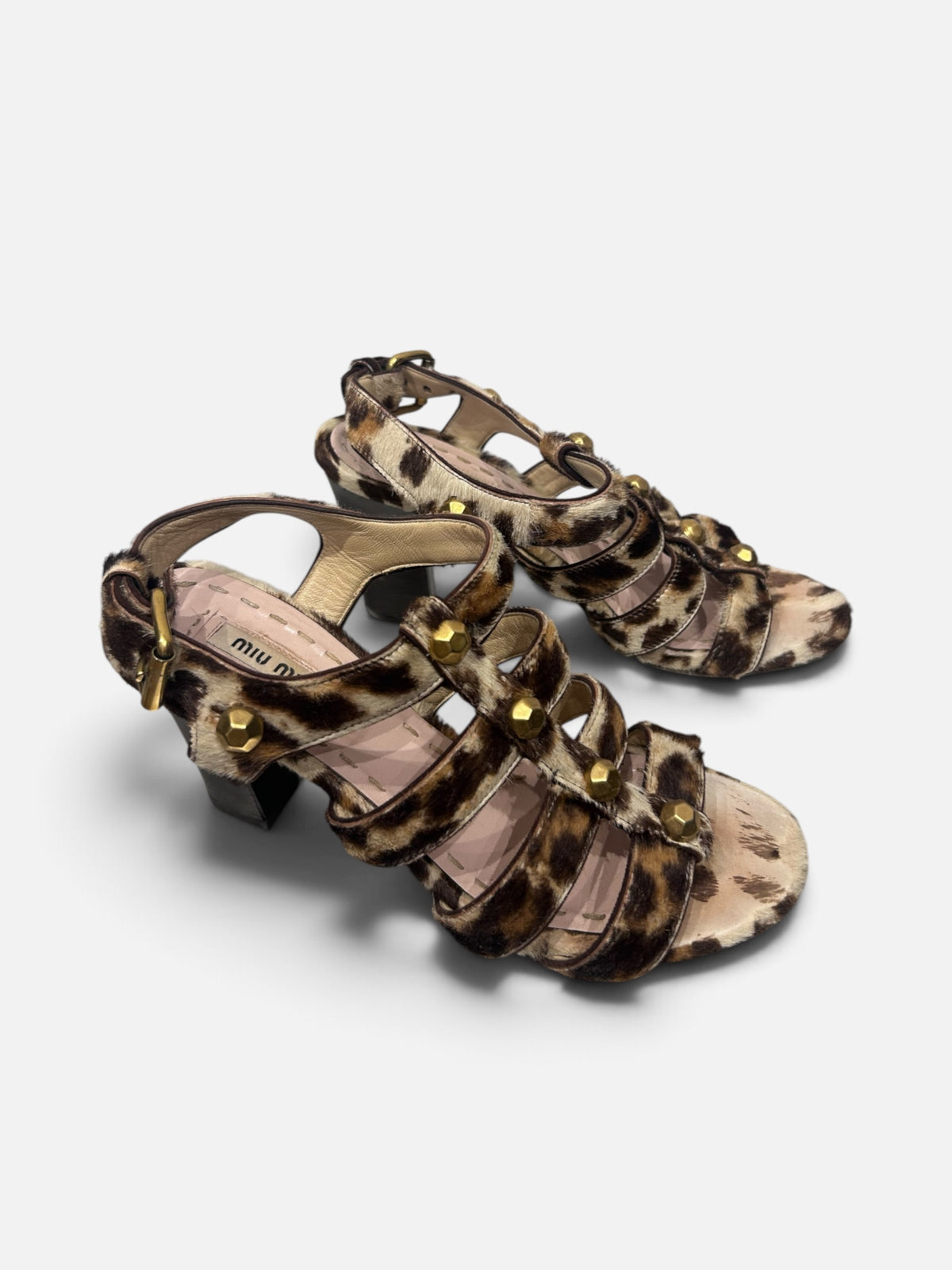 Miu Miu Leopard Print Calf Hair Heeled Sandals | 2011