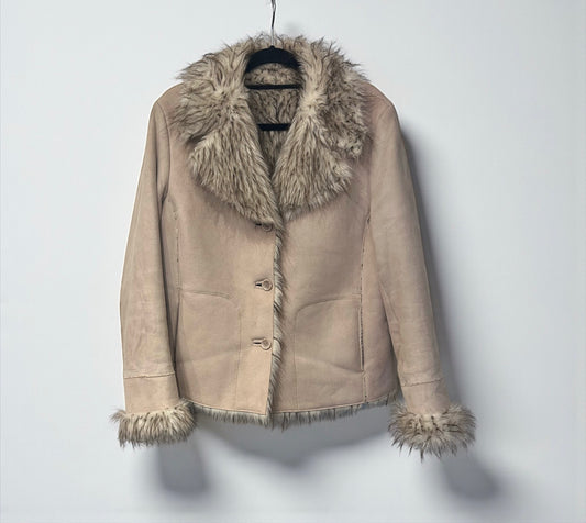 Vintage Beige Faux Shearling Jacket with fur
