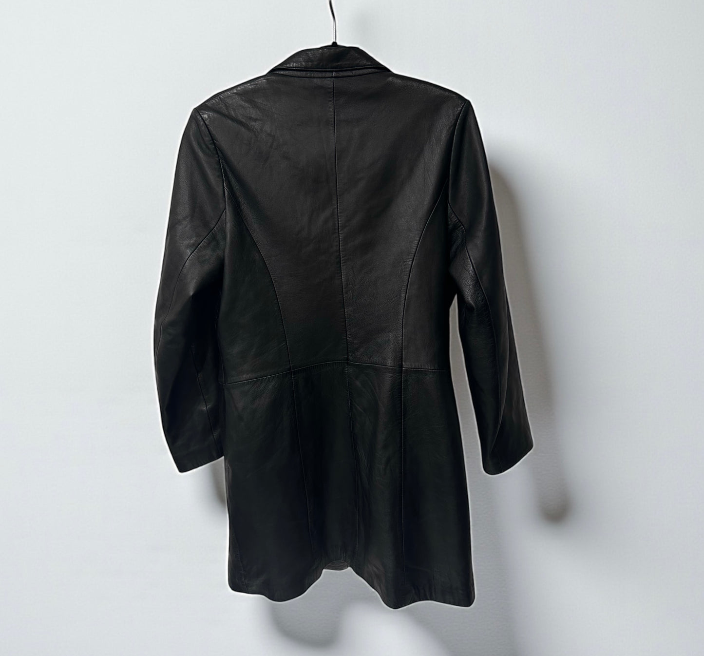 Vintage Black Leather Tailored Coat