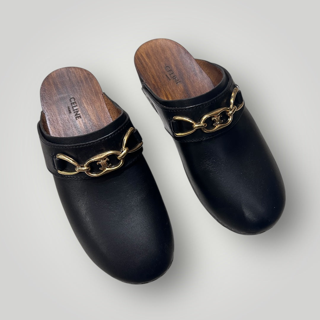 CELINE Les Bois Chain Clogs