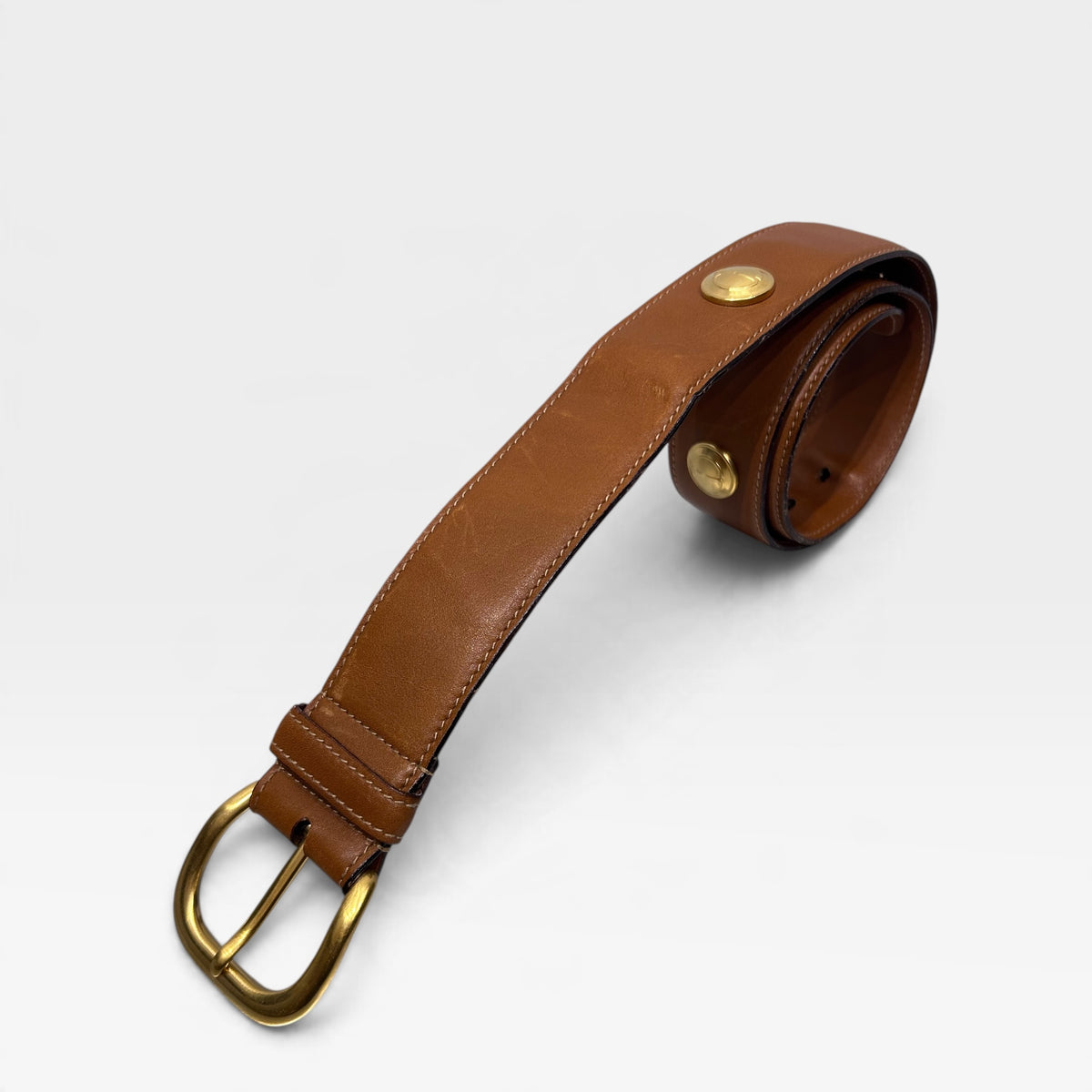 Vintage Gucci Brown Leather Logo Medallion Belt | 1990s