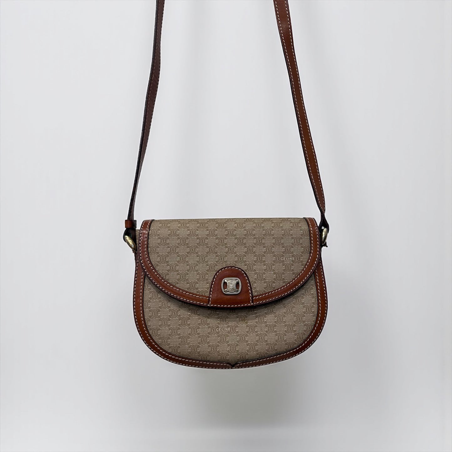 Vintage Celine Triomphe Monogram Canvas & Leather Bag