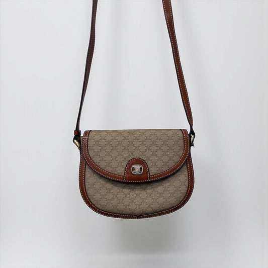 Vintage Celine Triomphe Monogram Canvas & Leather Bag