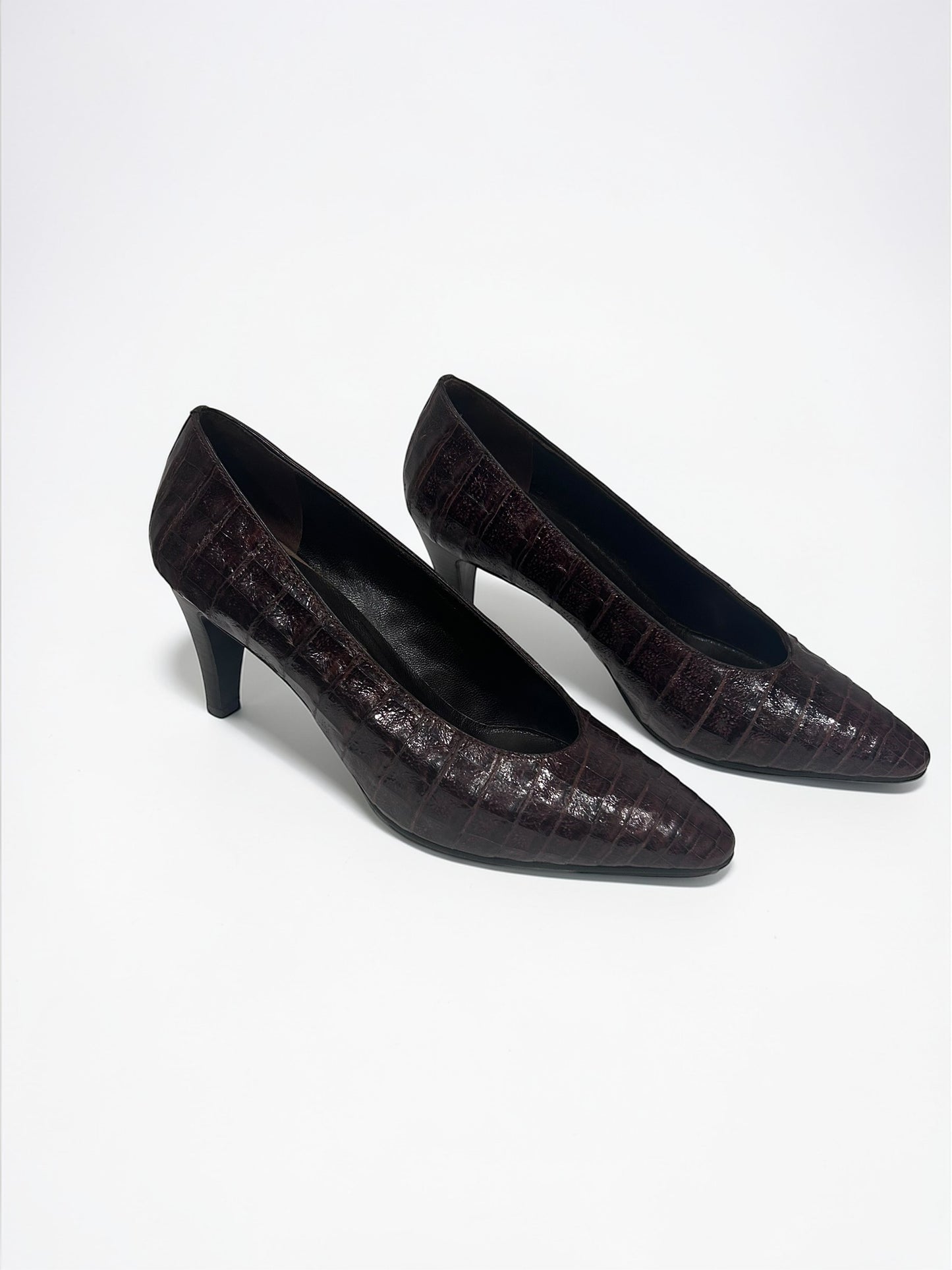 Vintage Prada Milano Croc-Embossed Leather Kitten Heel Pumps |Early 2000s