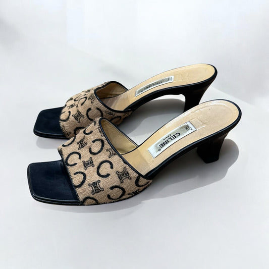 Vintage Celine Monogram Pony Hair Mules Heels| Early 2000’s