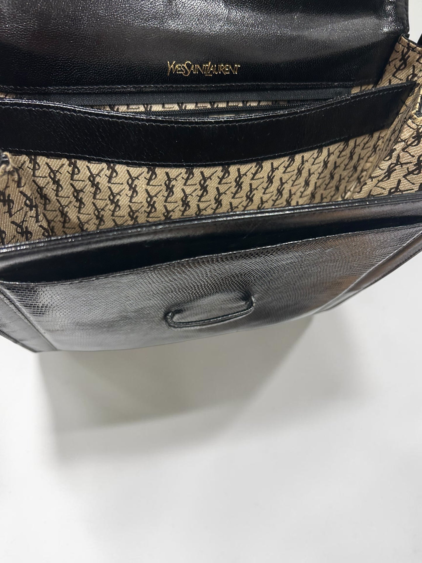 Vintage Yves Saint Laurent Black Embossed Leather Shoulder Bag| Early 1990s