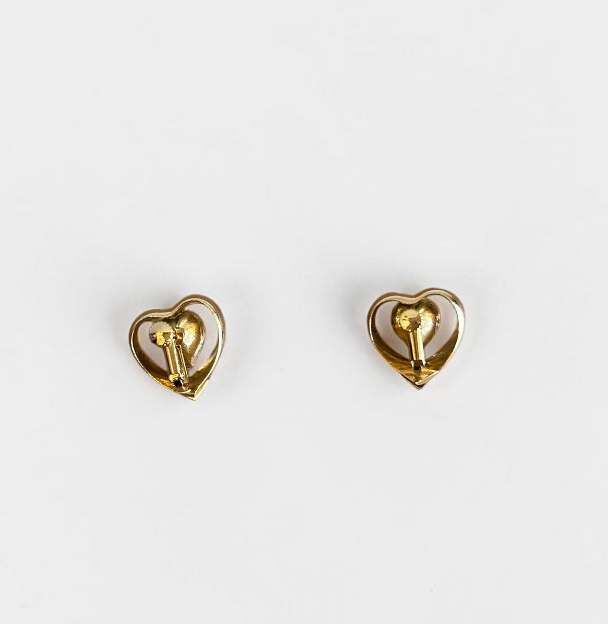 Vintage Gold-Plated Double Heart Earrings with Crystal Center |90s