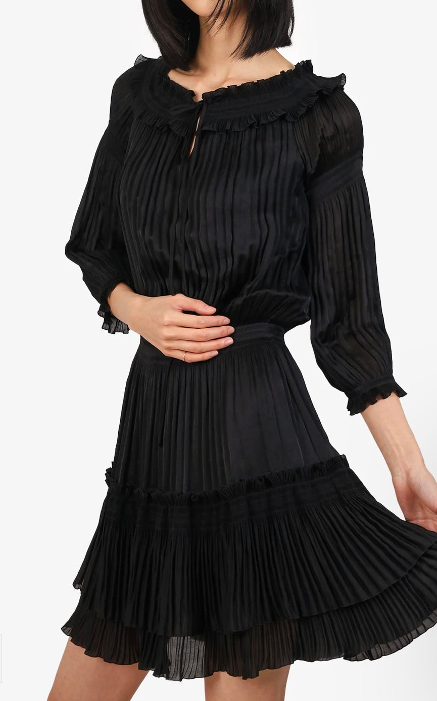 DIANE VON FURSTENBERG Black Pleated Ruffled Dress