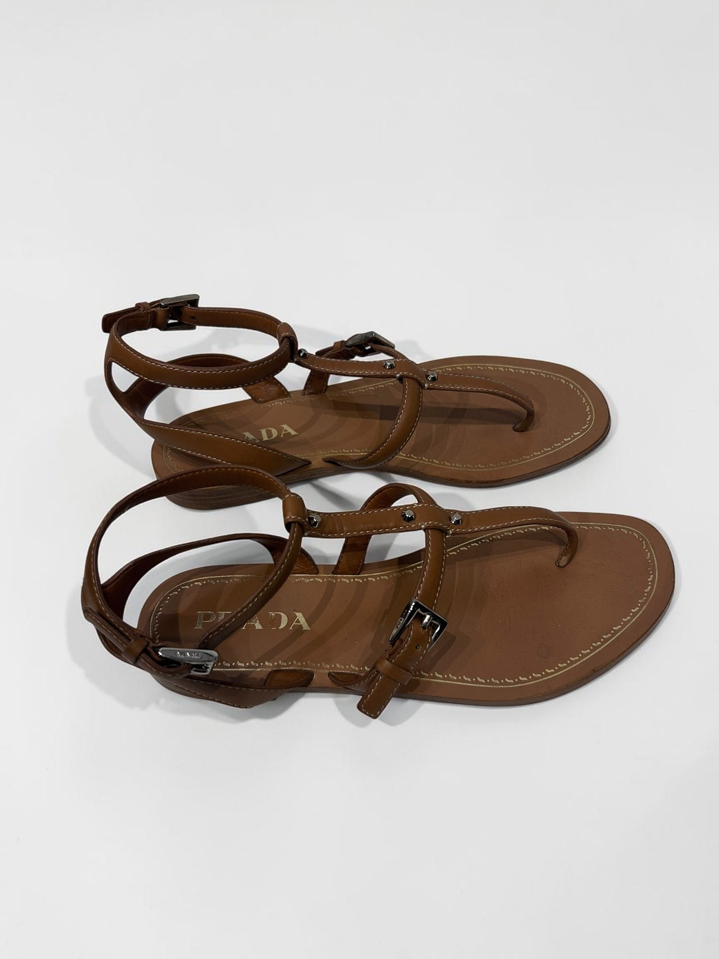 Prada Leather T-Strap Sandals
