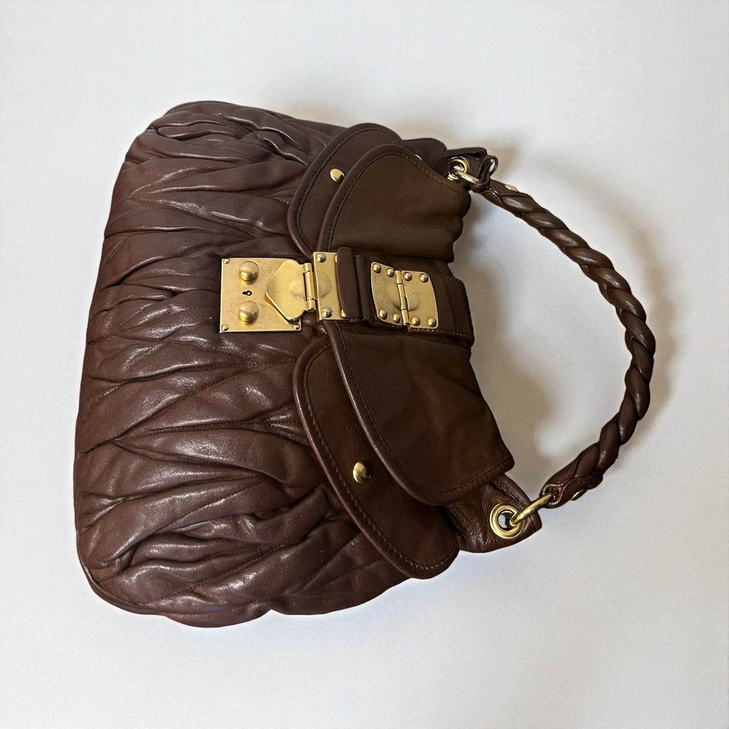 Vintage Miu Miu Matelassé Brown Leather Hobo Bag