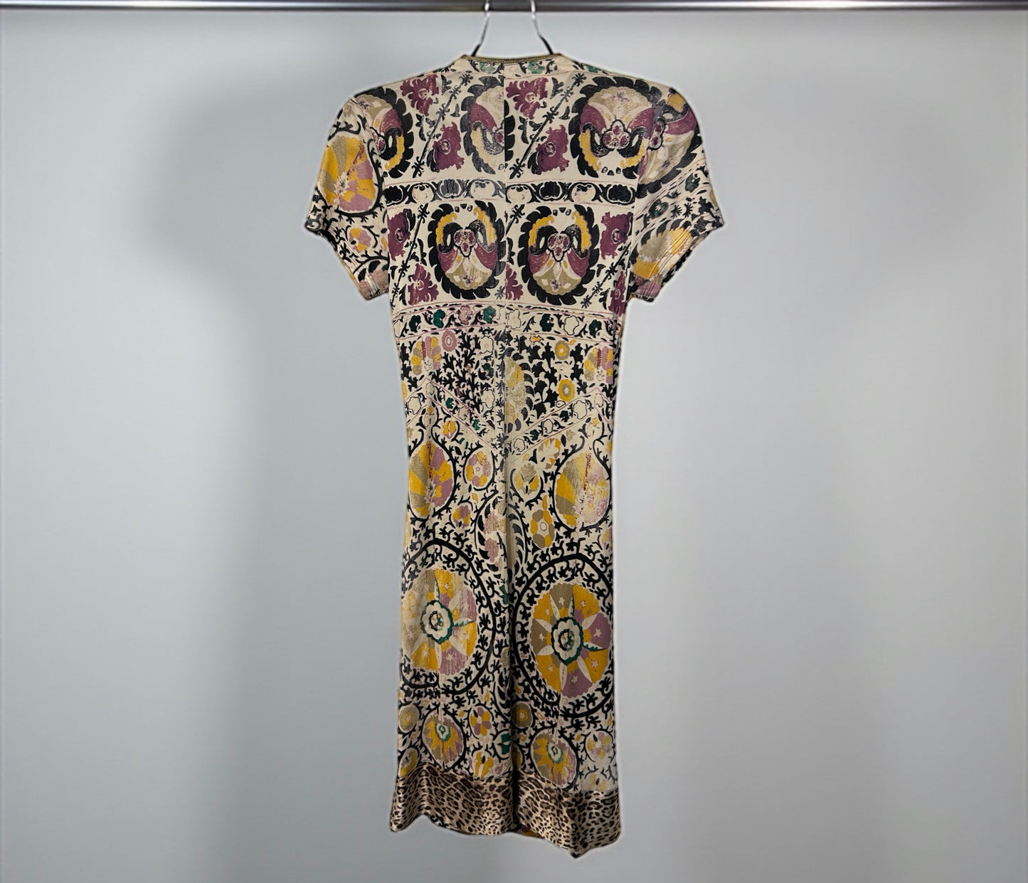 Roberto Cavalli Vintage Floral Wrap Dress with Leopard Hem
