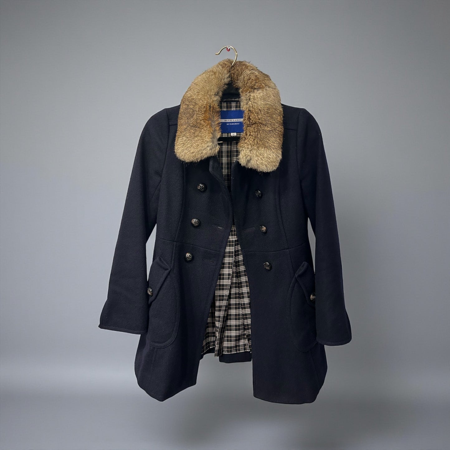Vintage Burberry Blue Label Wool Coat with Fur Collar