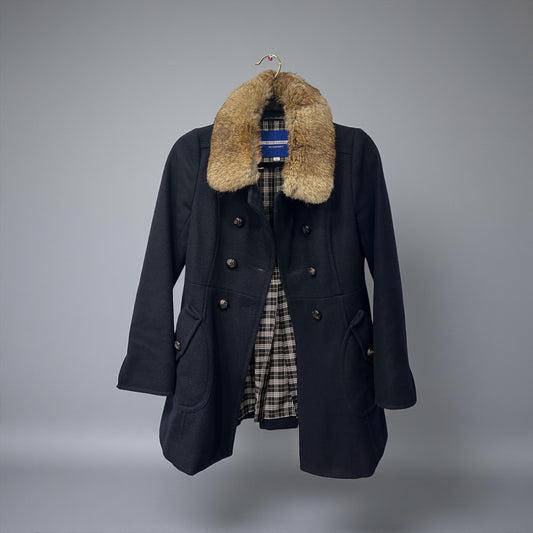 Vintage Burberry Blue Label Wool Coat with Fur Collar