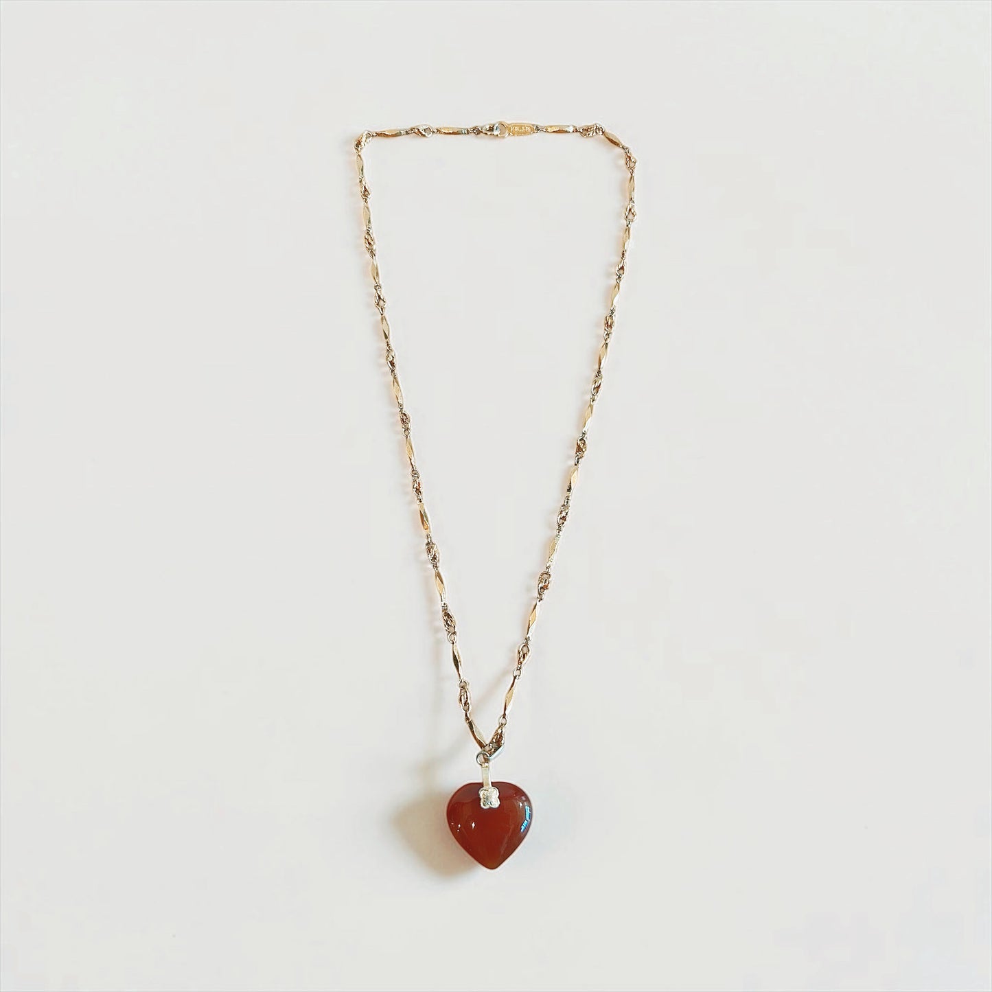 Vintage Carnelian Heart Pendant Necklace| 90s