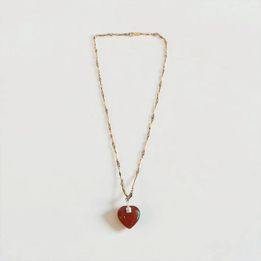 Vintage Carnelian Heart Pendant Necklace| 90s