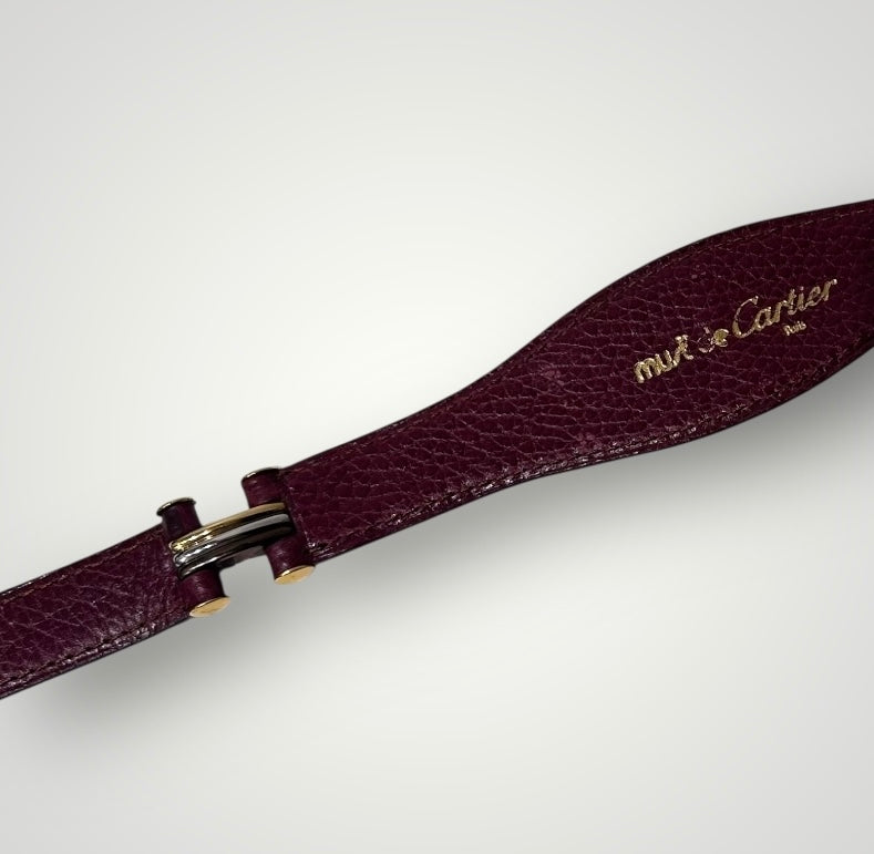 Vintage Cartier Burgundy Leather Belt with Gold-Tone Hardware HD