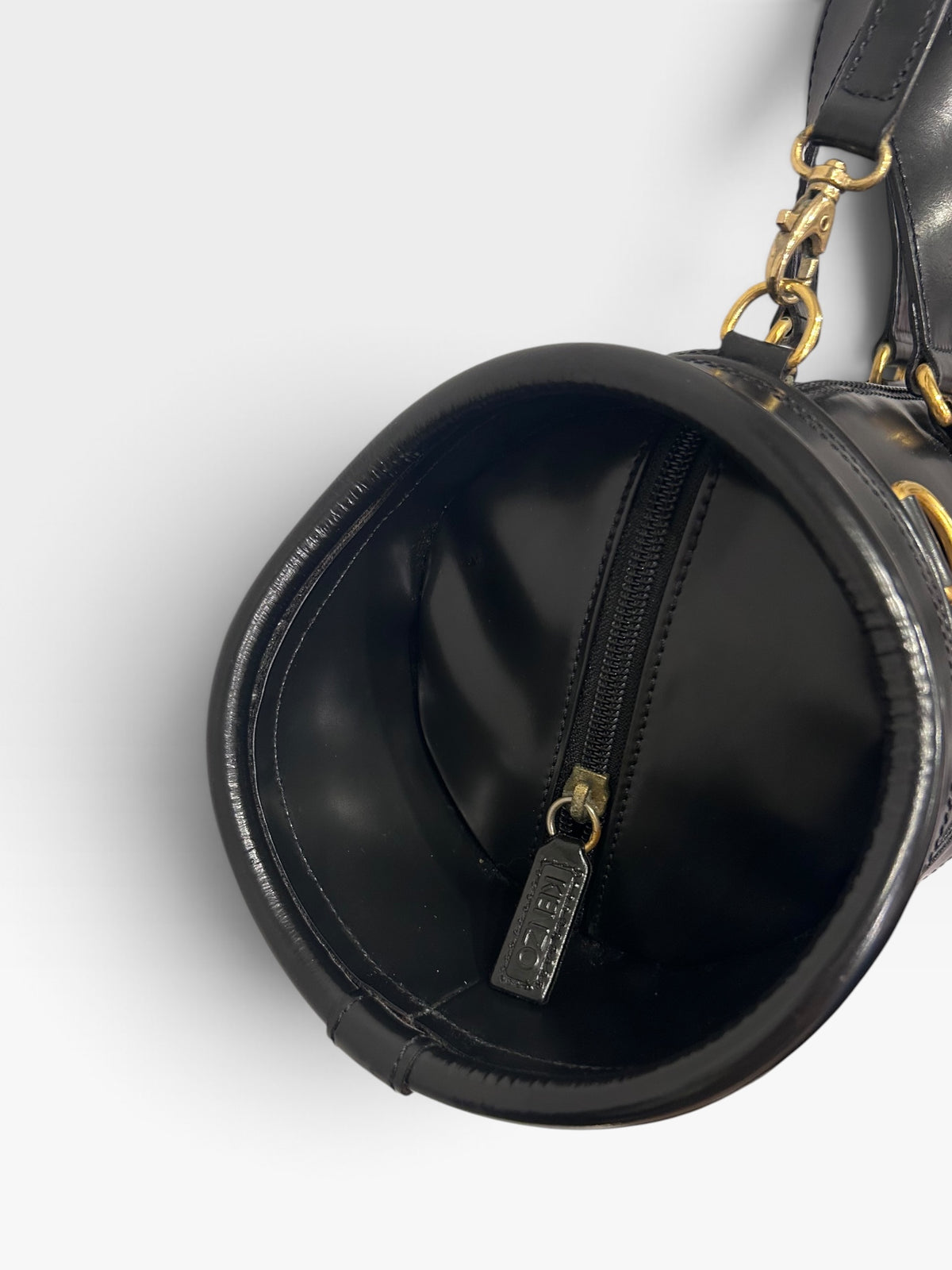 Vintage Kenzo Black Leather Barrel Bag|Early 2000s