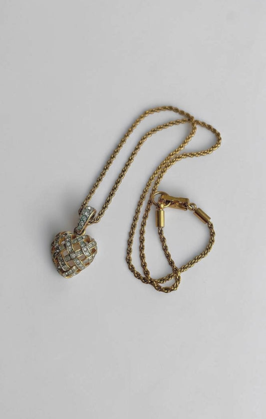 Vintage Swarovski Crystal Heart Pendant Necklace|90s