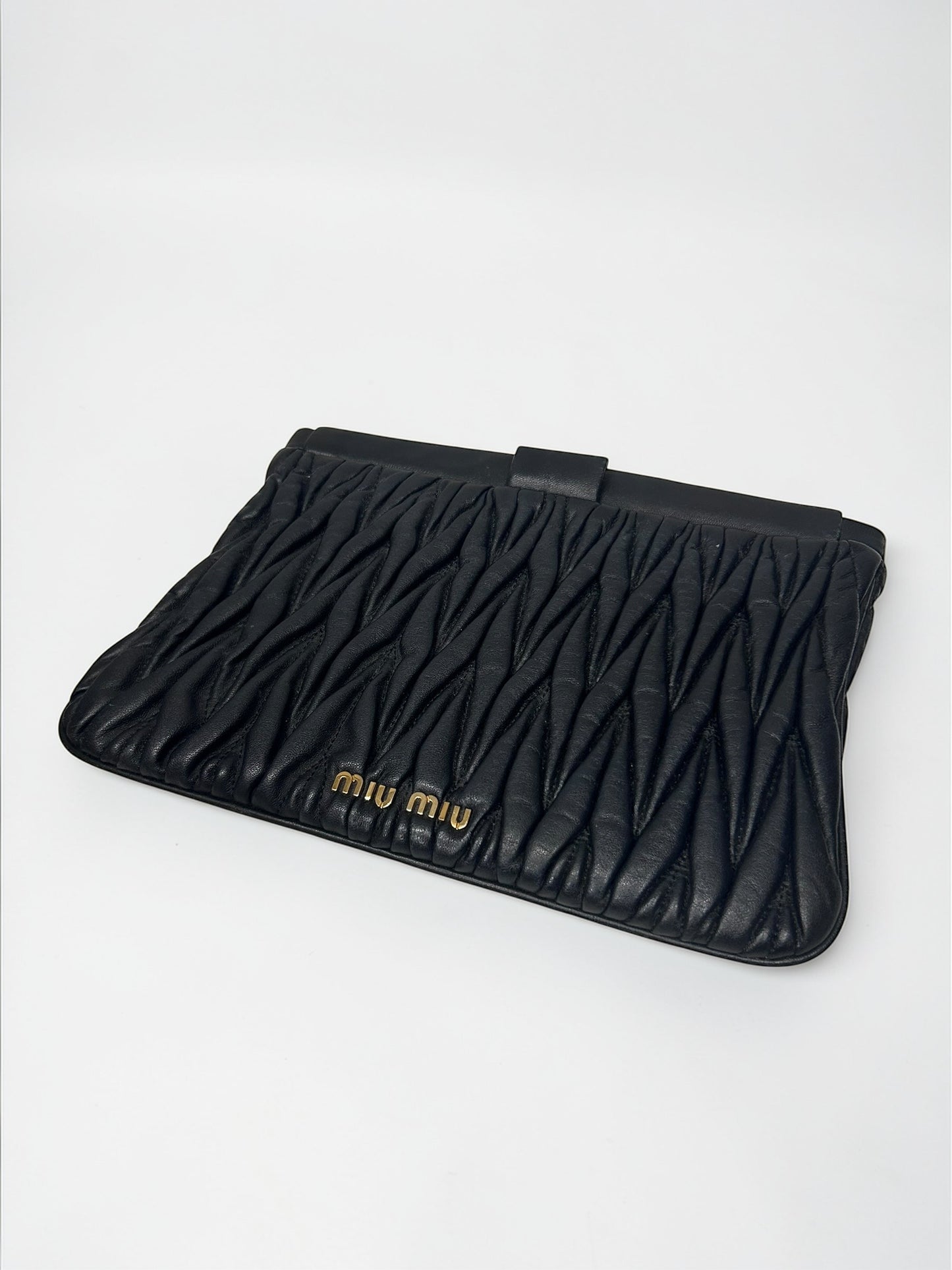 Miu Miu Black Matelassé Leather Clutch | 2000’s