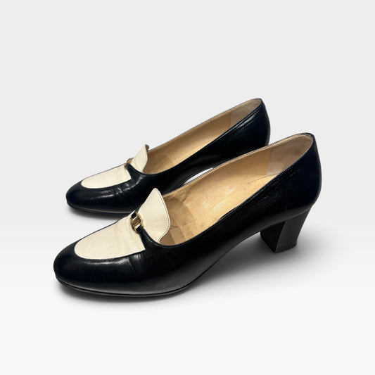 Vintage Chanel Black & Ivory Leather CC Pumps | 1990s