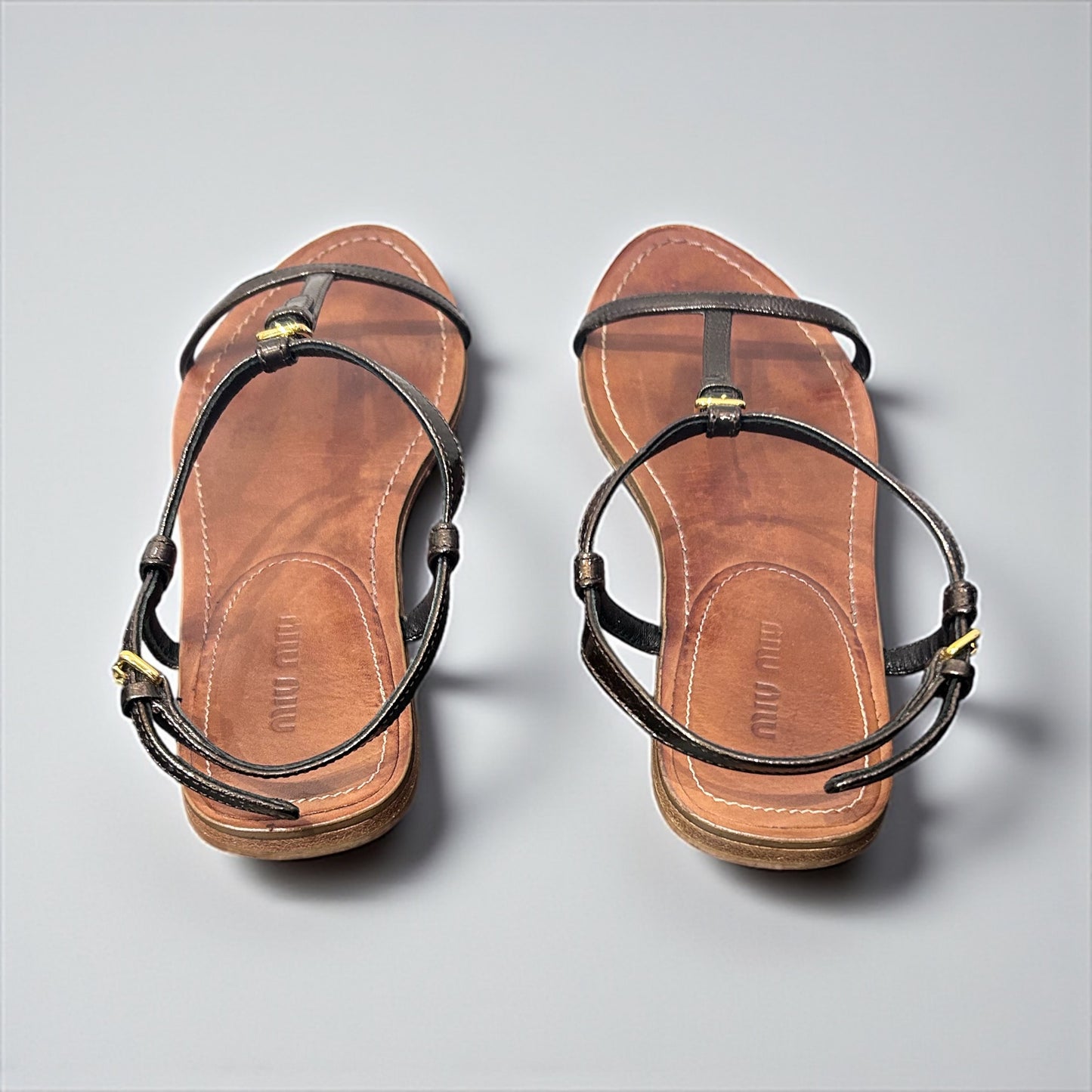Miu Miu T-Strap Leather Sandals