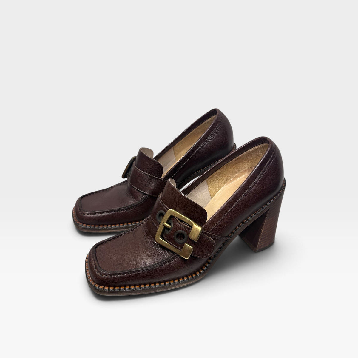 Vintage Miu Miu Leather Buckle Loafers | Early 2000s