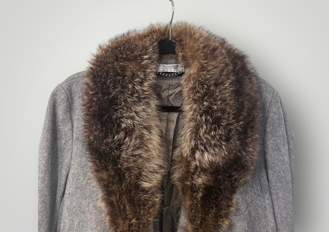Vintage Raywood & Stein Grey Wool Coat with Fur Collar