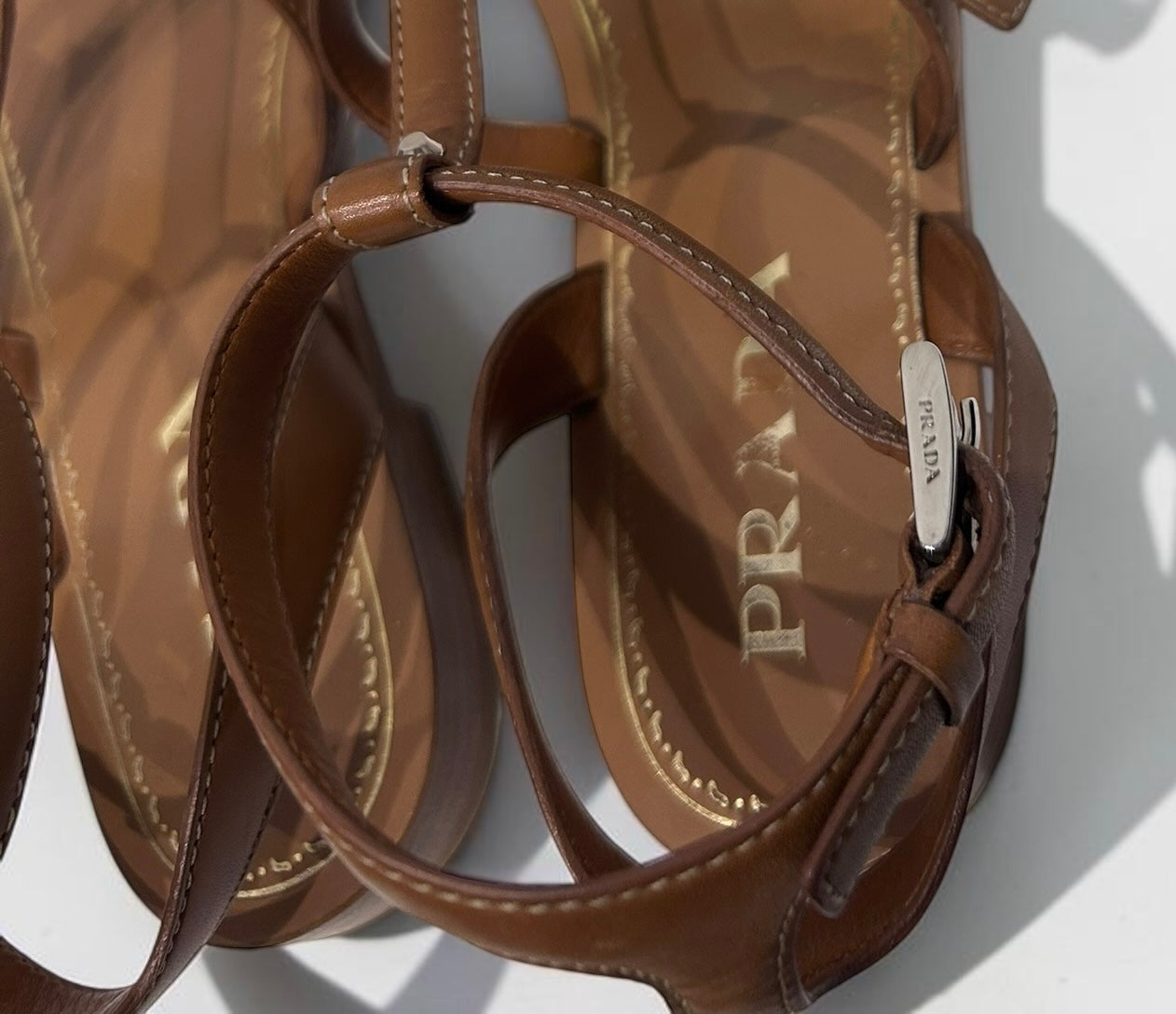 Prada Leather T-Strap Sandals
